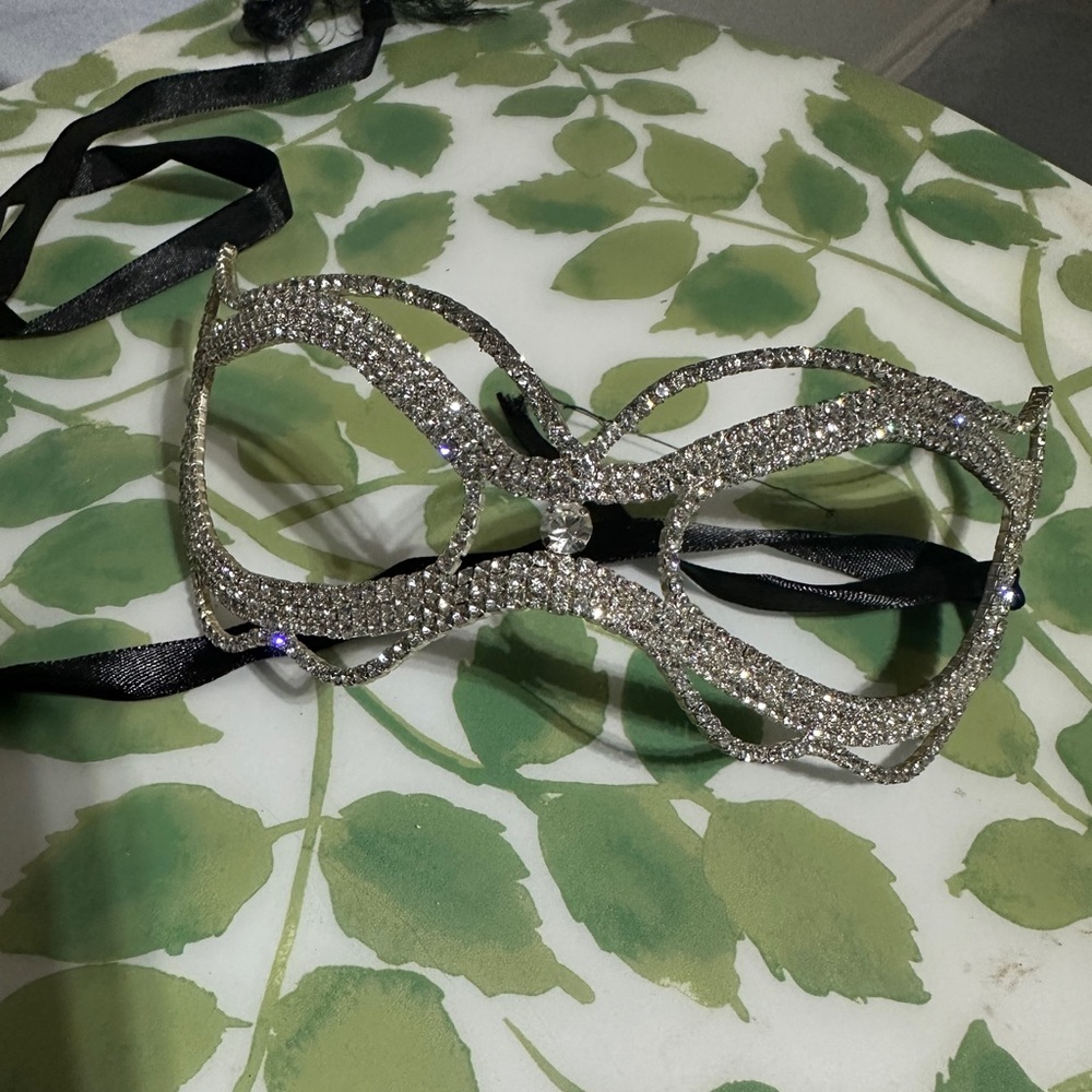 Crystal Masquerade Mask – Silk Ribbon Tie – Worn Once in Italy